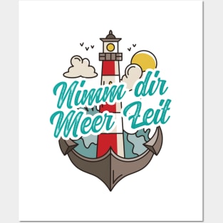 Nimm Dir Meer Zeit Leuchtturm mit Möwen Posters and Art